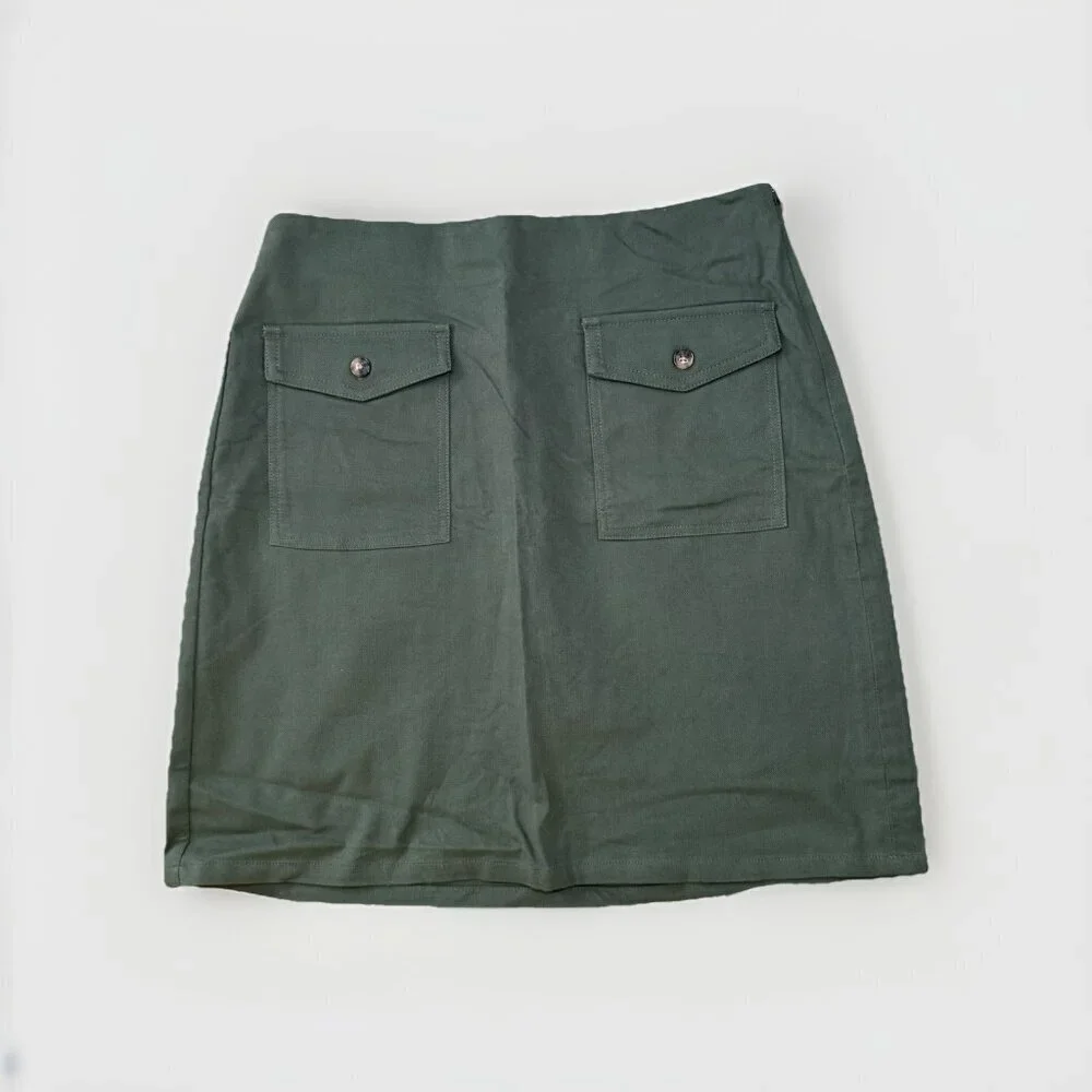 LOFT Womens A-line Skirt Size 6 Green Front Pockets Back Zip Fall - Picture 2 of 7